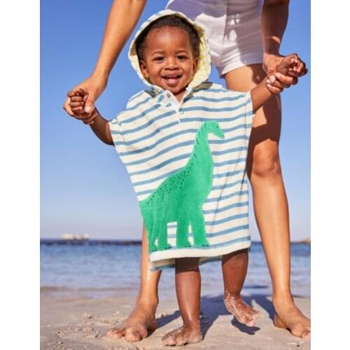 Lovely Baby Cotton Hooded Bath Towel Poncho Coats Swim Pool Beach Wear Kid Bathrobe Cartoon Dinosaur Beach Loose Coat Towel