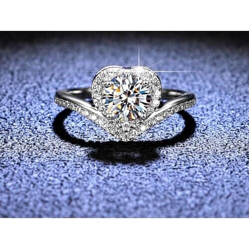 Inbeaut 925 Silver Excellent Cut D Color Pass Diamond Test 1 ct Moissanite Heart Ring Genuine PT950 Stamp Moissanite Jewelry