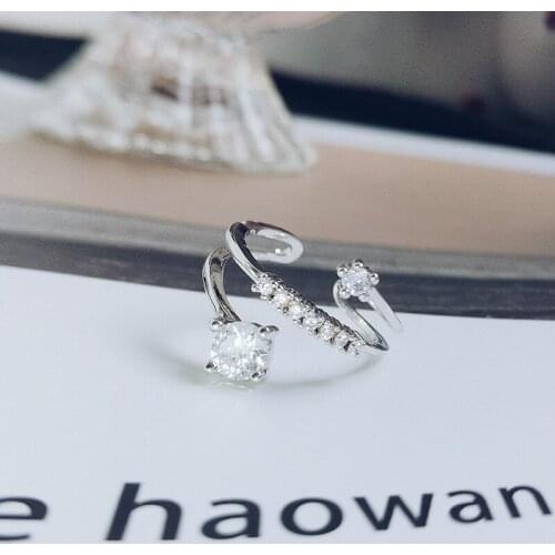 High quality zircon plated silver personality open ring ladies simple student zircon multi-layer women ring Fine gift