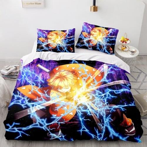 Bedding Sets Demon Slayer Agatsuma Zenitsu US/Europe/UK Size Quilt Bed Cover Duvet Cover Pillow Case 3 Pieces Sets