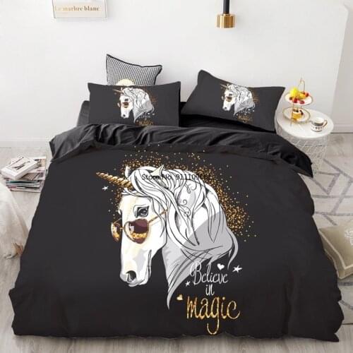 Girl Boy Cute Unicorn 3D Bedding Set Girl Down Quilt Set Queen Quilt Set Twin Bedspread Bed Set Children Room Decoration 2-3Pcs