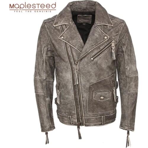 Vintage Motorcycle Jacket Men Leather Jacket Thick 100% Cowhide Slim Fit Moto Biker Genuine Jacket Man Leather Coat Winter M455