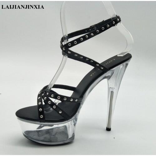 LAIJIANJINXIA New 15cm Sexy Gladiator Rivet Ankle Strap Dancer Shoes 6 Inch High Heel Platforms Pole Dance Star Dress Sandals