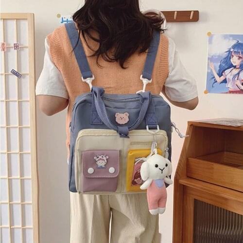 Cute Multi-pocket Women Backpack Waterproof Nylon Female Transparent Pocket Small Schoolbag Teenage Girls Portable Travel Bags