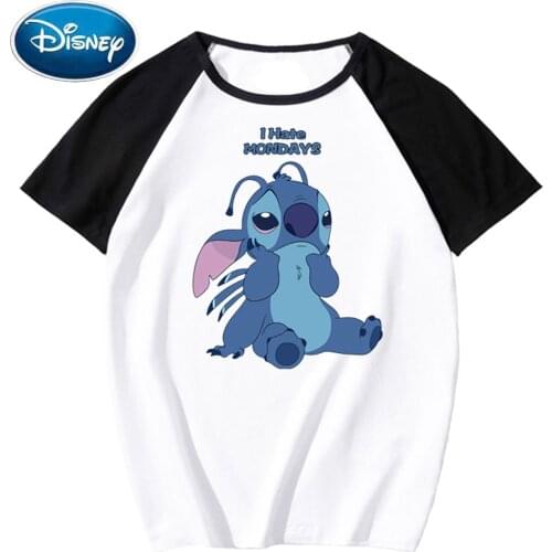 Disney Chic Fashion Stitch Little Monster Cartoon Print Cute Couples Unisex Women T-Shirt Tee Short Sleeve O-Neck Tops 9 Colors