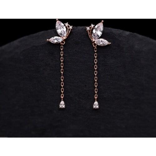 Fashion Tassel Crystal Butterfly Stud Earrings For Women Girl Elegant Party Wedding Jewelry Prevent Allergy eh1458