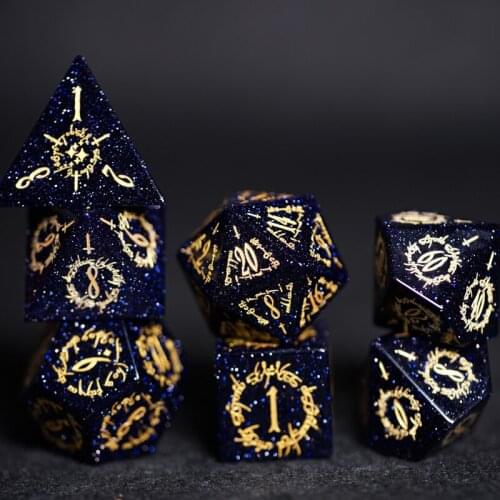 Natural Blue Sand Dice Set Magic Matrix Symbol Text Platonic geometry Dice Gemstone Polyhedral Dice For DND RPG COC Table Games