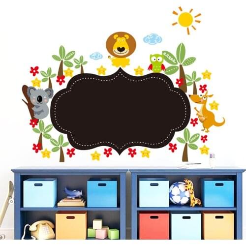 Jungle Wild Animal Blackboard Wall Stickers For Kids Rooms Draw Nursery Chalk Board Home Decor Cartoon Wall Decals Wallpaper Art