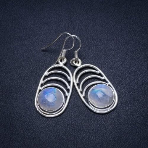 Natural Rainbow Moonstone Handmade Vintage 925 Sterling Silver Earrings 1 1/2" T4990