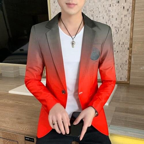 New Mens Blazer Fashion Spring Summer Clothing Male Suit Gradient Color Casual Slim Fit Fancy Party Singer Blazzer Coat