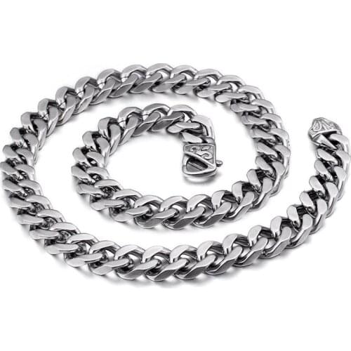 New Arrive 316L Stainless Steel Silver Color Cuban Curb Chain Biker Jewelry Mens Unisexs Necklace Or Bracelet 12/15mm Wide