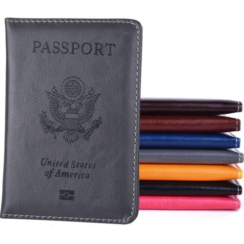 USA PU Leather Passport Cover United State Women Men Passport Holder US Fashion Travel Document Case Wallet