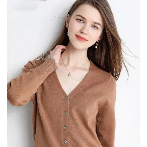 Autumn Solid Color Wool Thin Cardigan Sweater Women Short Loose V-Neck Full Sleeve Knitted Cardigan Office Lady Sweater Coat