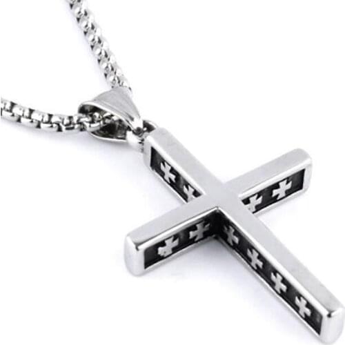 Punk Style Cross Pendant Necklace Stainless Steel Men Women Long Chain Vintage Trend Silver Color Cross Drop Necklace Jewelry