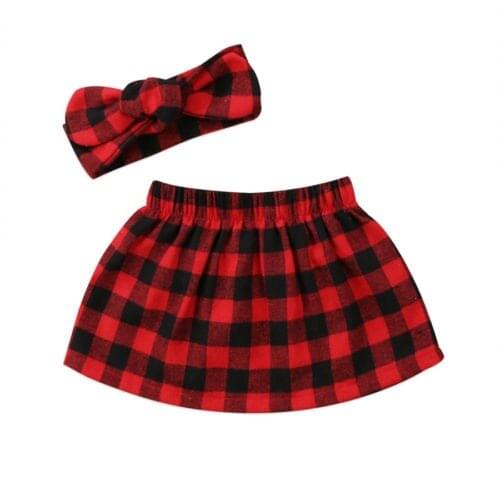 Christmas Xmas Newborn Kids Baby Girls Red Plaid Short Mini Skirt Headband Girl Skirts