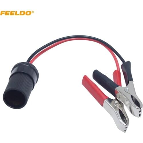 FEELDO 12V Car Motorbike Tractor Boat Battery Terminal Clip-on Cigarette Lighter Power Socket Plug Cable Adaptor #HQ5981
