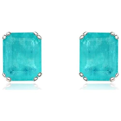 Vintage 8*10mm Blue Paraiba Tourmaline Gemstone Wedding Earring Solid 925 Sterling Silver Stud Earrings for Women Fine Jewelry