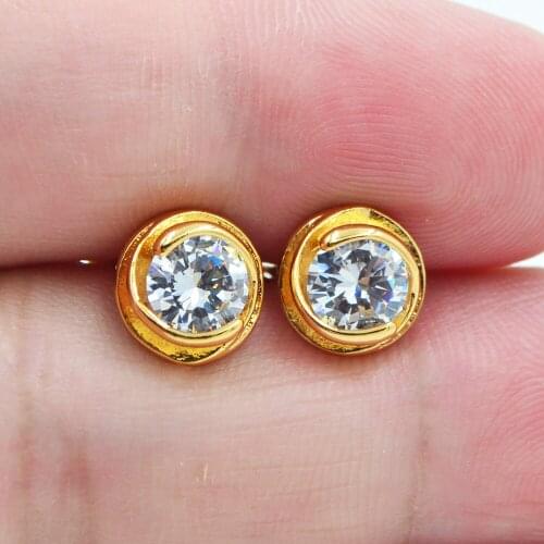 Gold Color AAA+ Cubic Zirconia Fashion Women Cute Small Clear CZ Stud Earrings Jewelry