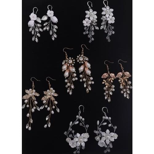 Bridal Earring Handmade Rhinestones Crystal Pearl Accessories Wedding Dangle Earring Bridal Fashion Women Girls drop Jewelry