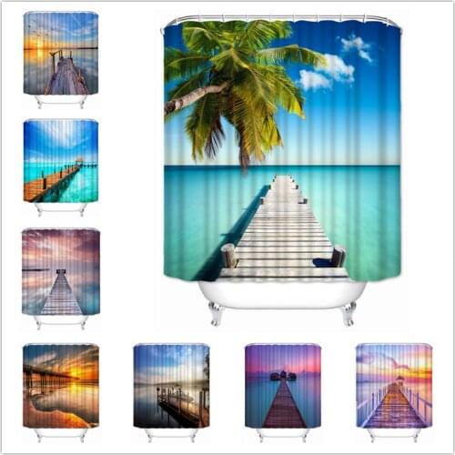 Musife Custom jetty landing stage sea fog Shower Curtain Waterproof Polyester Fabric Bathroom With Hooks DIY Home Decor