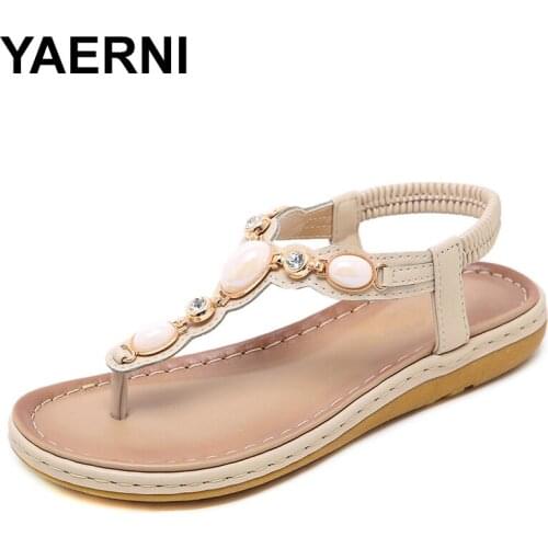 YAERNI 2019 New Summer Crystal Thong Sandals Women Flat Gladiator Platform Creepers Slip On Slippers Female Casual ShoesE922