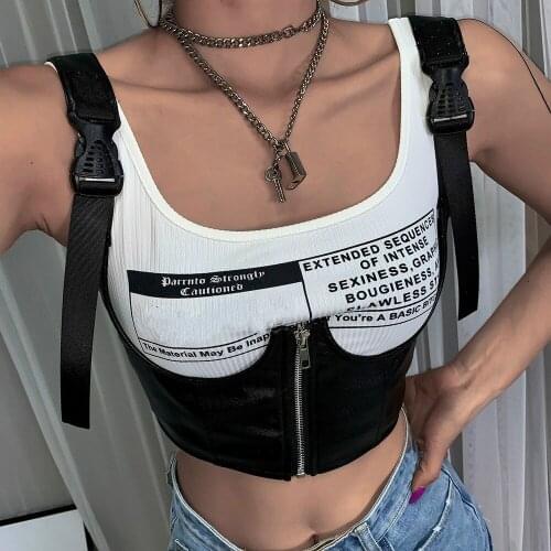 2021 Tank Top Women PU Leather Crop Top Women Buckle Zipper Vest Strap Summer Top Vest Clothes