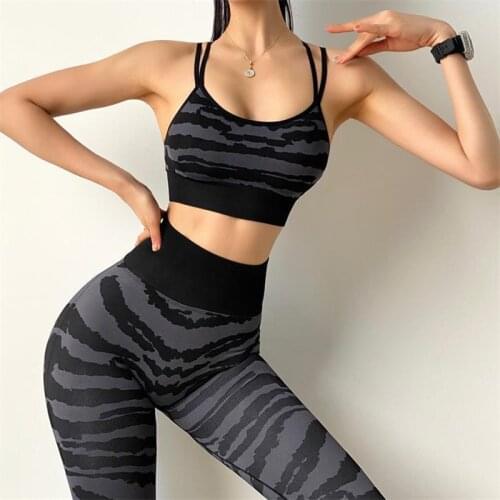 SOISOU Zebra Striped Yoga Set Womens Tracksuit Sportswear Tight Elastic Fitness Two Piece Set Women Costume For Yoga ropa mujer