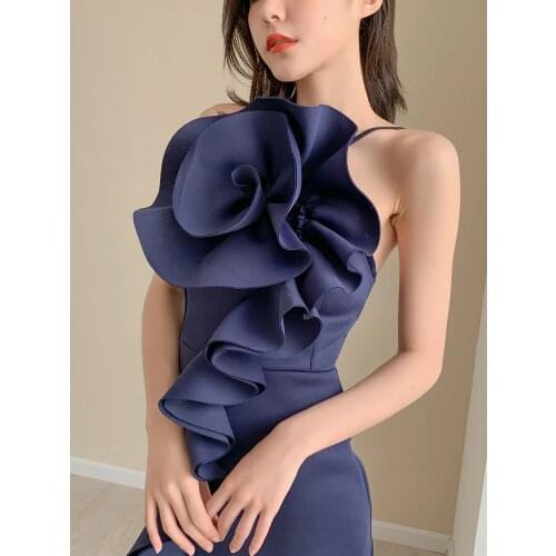 New blue sexy ruffle vintage French dress sexy suspender lady girl prom dress free shipping