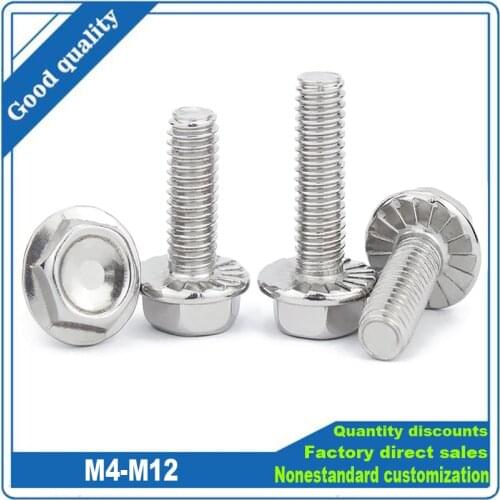 1/10pcs A2-70 304 Stainless Steel GB5789 Hexagon Head with Serrated Flange Cap Screw M4 M5 M6 M8 Hex Washer Head Bolt 8-50mm