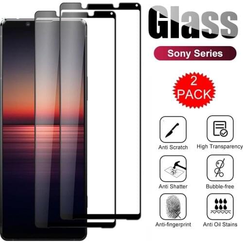 2PCS For Sony Xperia 1 5 10 II III Screen Protector Case Full Glue Tempered Glass Protective Cover On Xperia1 Xperia5 Xperia10