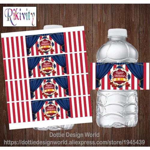 20/set Custom Carnival Circus Birthday Water Bottle Wine Labels Candy Bar Wrapper Stickers Anniversary Wedding Party Decoration