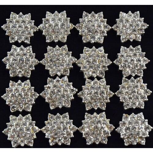 20pcs/lot High quality 17mm silver alloy button flower rhinestone accessories for DIY hair accessory headband free shipping PJ04