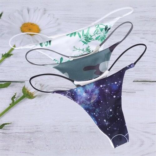 2021 Fast Shipping 3 Pieces/Pack Sexy Printed Thong Panties Women Cotton Underwear Seamless T-Back Sports Female Underpants