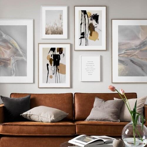 Abstract Color block Fluid art Reed Plant Wall Art Canvas Painting Nordic Posters And Prints Wall Pictures For Living Room Decor