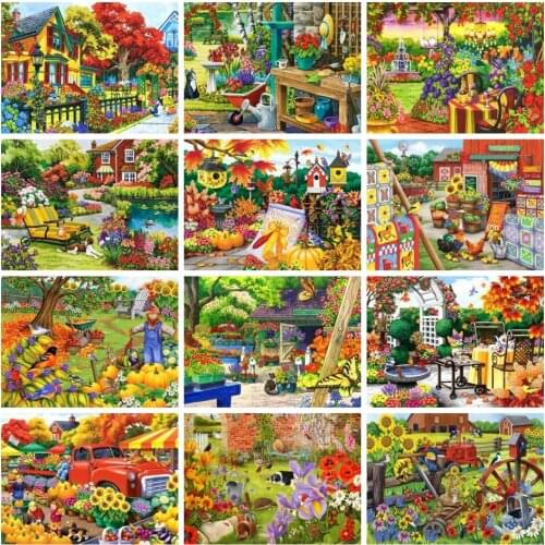 AZQSD 5d Diamond Painting Garden Flower Rhinestones Diy Diamond Embroidery House Scenery Mosaic Handicrafts Home Decor Gift