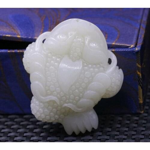 Big Treasure Talisman Royal Chinese Hetian White Jade 3 Legs Hoptoad Wealth God TOTEM Pendant Carving Timestown