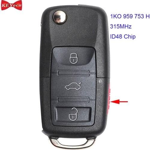 KEYECU for Volkswagen Beetle CC Eos Golf Jetta GTI Tiguan Rabbit Remote Key Fob NBG92596263, 1K0 959 753 H, 315MHz ID48 Chip