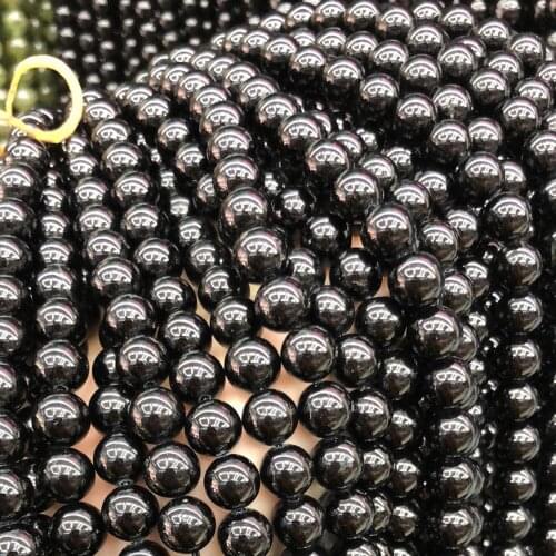 Natural Stone Black Tourmalined Beads Round Loose Spacer Beads for Jewelry Making DIY Necklace Bracelet Accessories