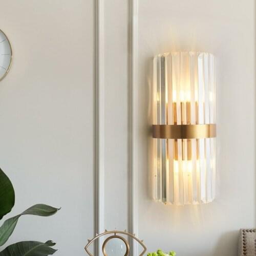 European Crystal Gold Wall Lamp Bedroom Bedside Wall Light Living Room Hotel Study Room Wall Hanging Lamps Bathroom Wall Sconce