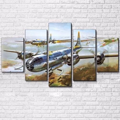 Canvas HD Prints Paintings Home Decor For Living Room Wall Art 5 Pieces Jet Aircraft Pictures Vintage Air Plane Poster Framework
