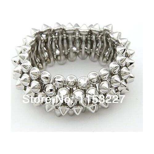 Punk style metal alloy spike rivet elastic bracelet