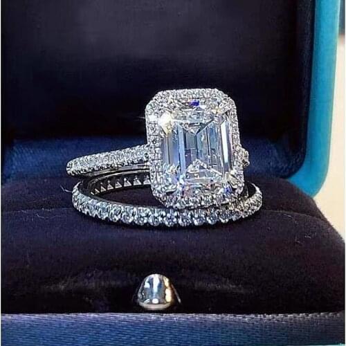 Emerald cut 2ct Lab Diamond Ring Bridal sets Real 925 sterling silverEngagement Wedding band Rings for Women Bridal Gem Jewelry