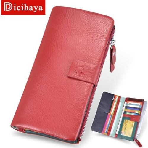 DICIHAYA Wallet Female Genuine Leather Wallet Leisure Purse Fold Top Quality Women Wallets Long Coin Purse Card Holders Carteras