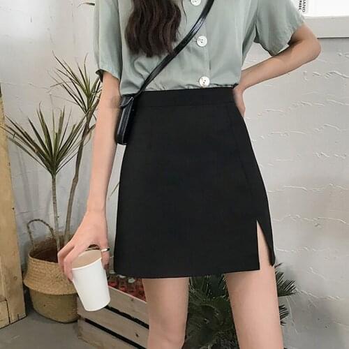 Summer 2021 new high-waist short skirt A-line split one-step skirt bag hip skirt female small black skirt