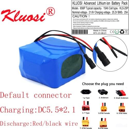 KLUOSI 6S6P 21.6V 24V 15Ah 25.2V 18650 Lithium Battery Pack with 25A BMS for Electric Bicycle Ebike Scooter Wheelchair Cropper