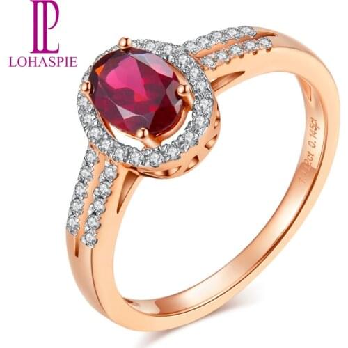 LP Engagement Diamond Ring Solid 9K 10K 14K 18K Rose Gold 1.85Ct Natural Gemstone Rhodolite Garnet Fine Jewelry for Gift New