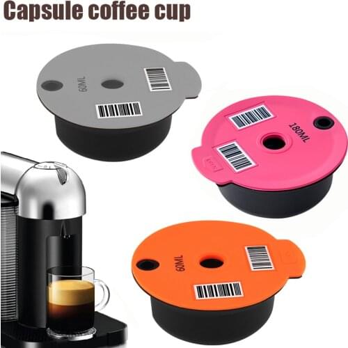 Refillable Reusable Coffee Capsule Pods Cups Nespresso Coffee Capsule Pod Slicone Lid Compatible with Bosch Tassimo 60/180ml