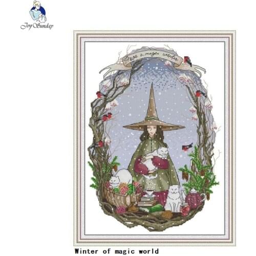 Winter of magic world printed cross stitch kit 14ct 11ct cartoon character pattern needlework embroidery kit DIY home decoration