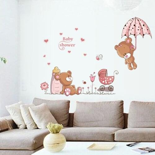 Cartoon two cute bears Wall Sticker Bedroom childrens room decoration Mural Art Decals romantic Pink series stickers