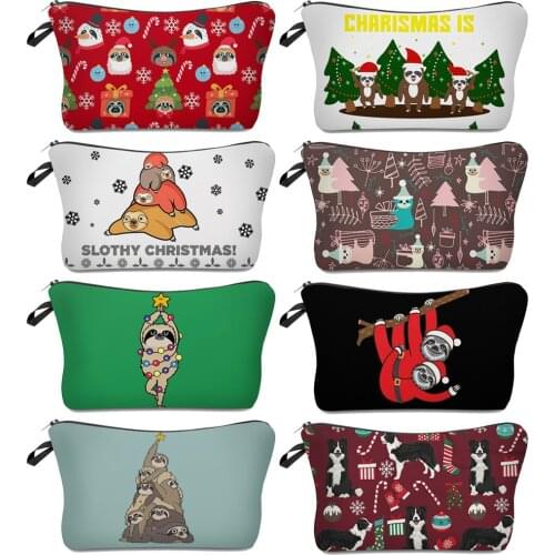 New Cosmetic Bag Multiple Pattern For Women Makeup Handbag Christmas Sloth Heart Waterproof Zipper Totes Travel Multifuction